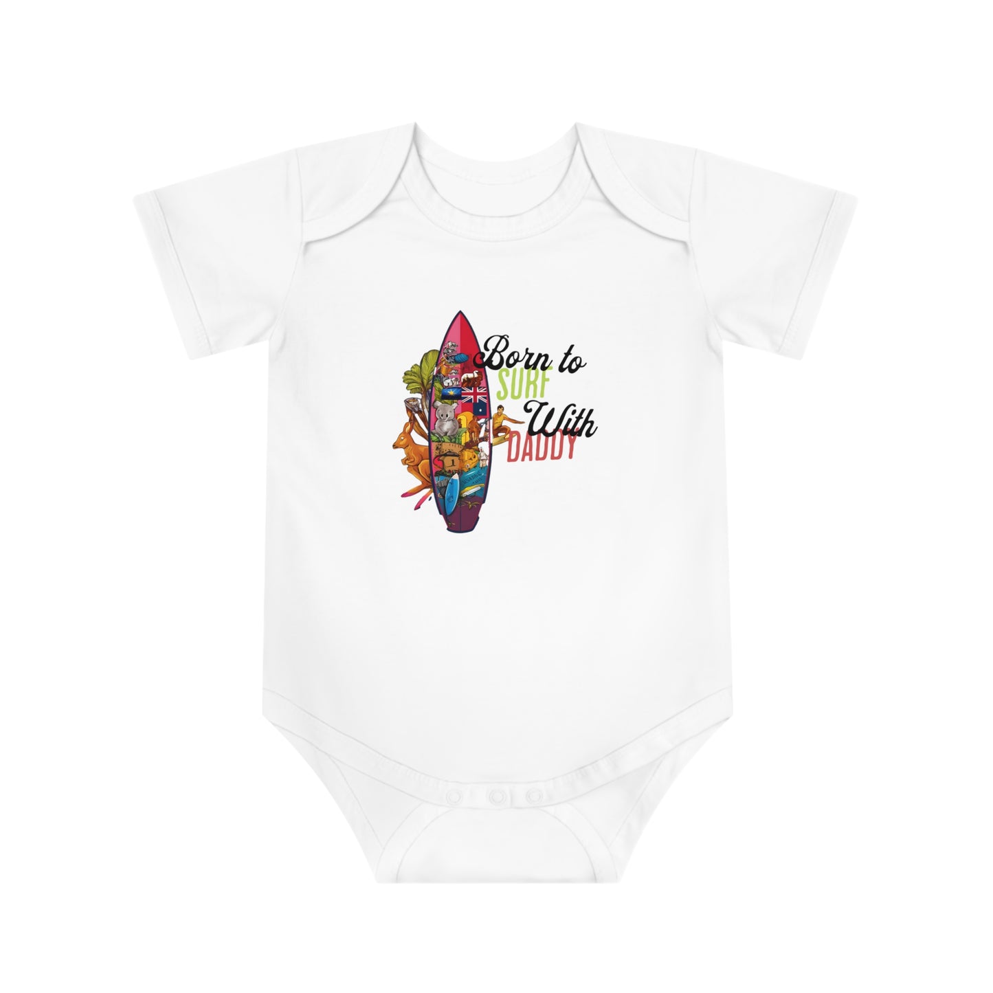 Born to Surf with Daddy Baby Short Sleeve Bodysuit
